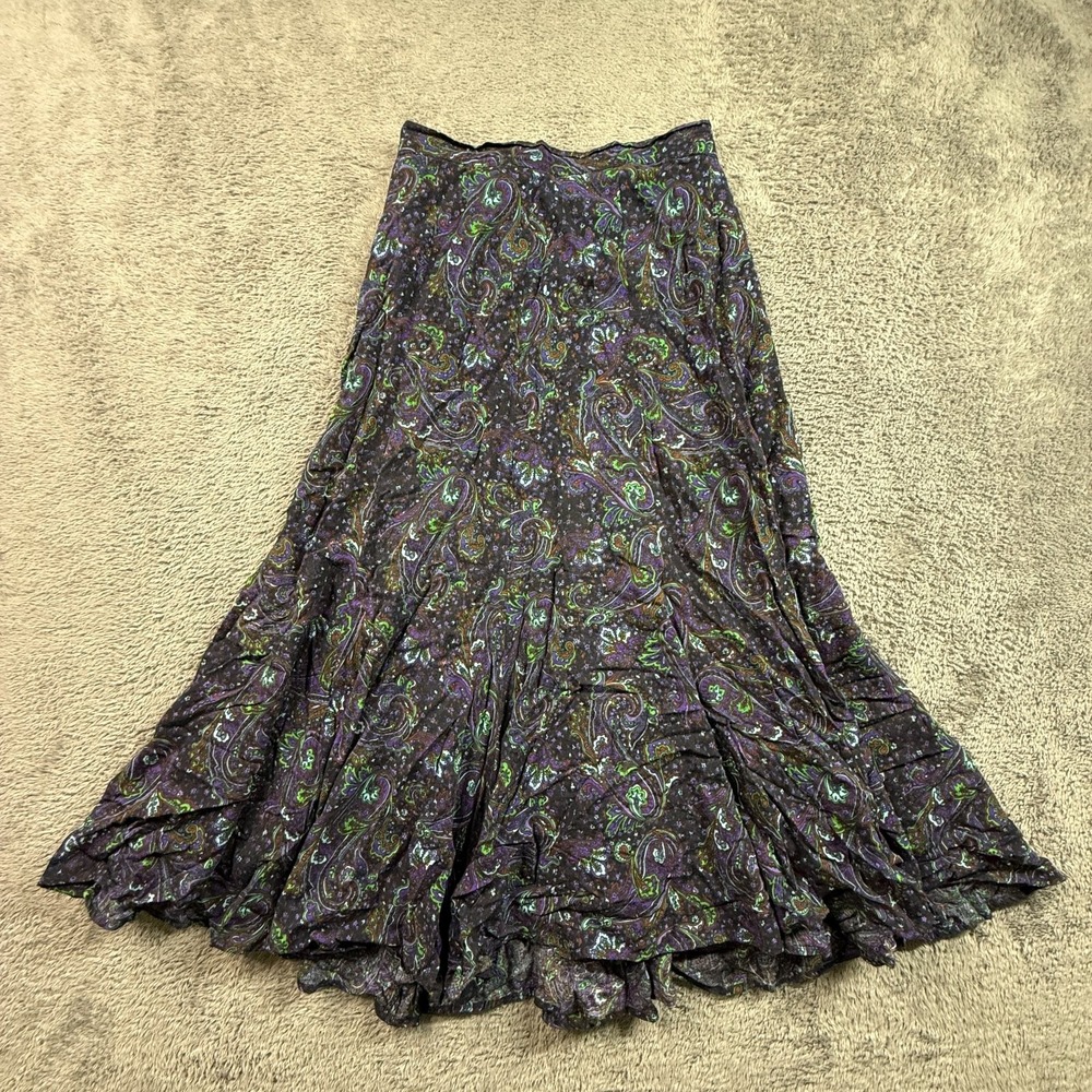 Forenza 6 Women's Paisley Maxi Skirt 100% Rayon Boho Hippie Purple Green